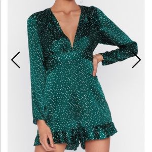 Nasty gal polka dot ruffle playsuit green